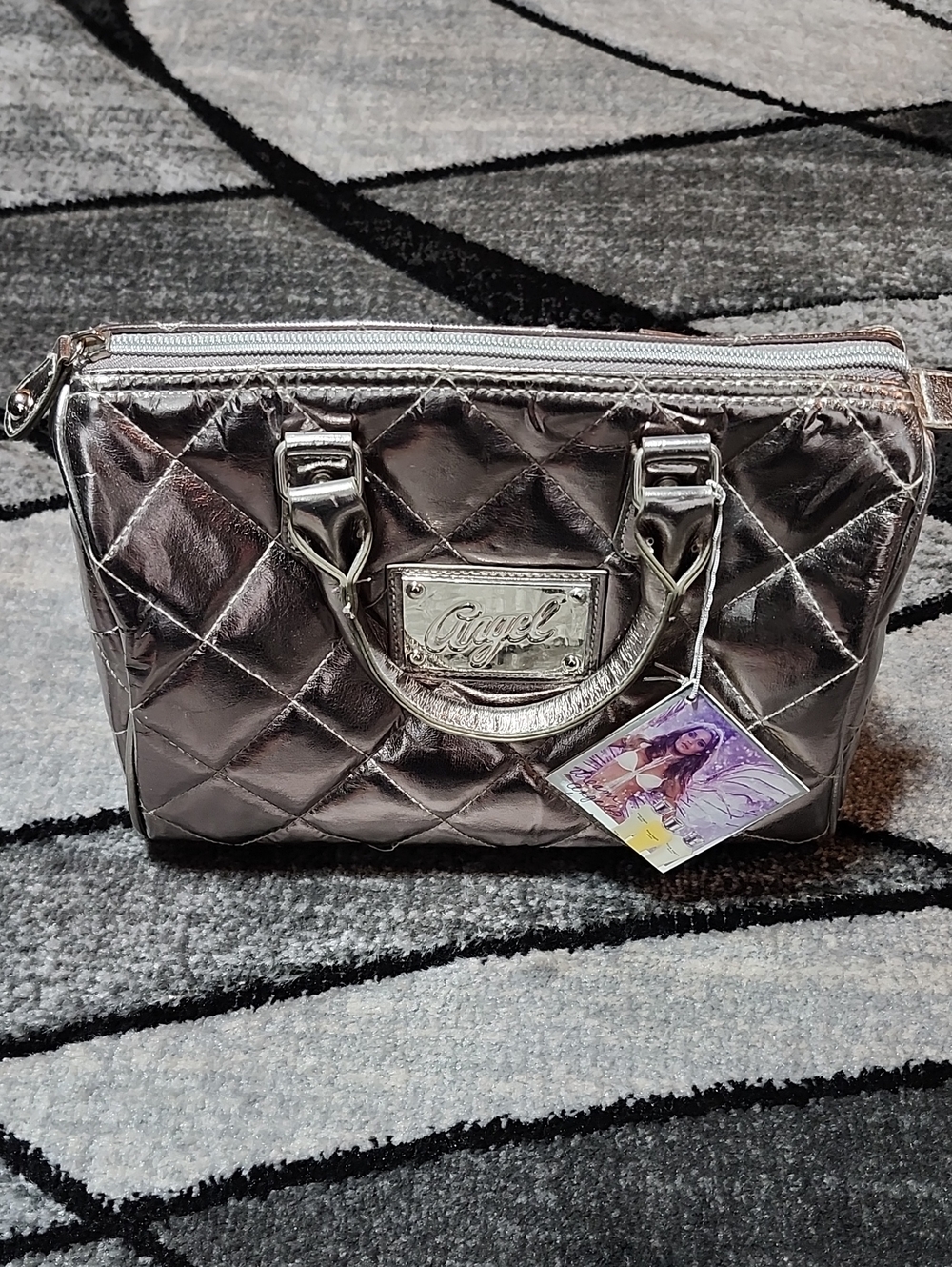 VINTAGE VICTORIA SECRET DREAM ANGELS QUILTED GUNMETAL METALLIC FINISH HANDBAG